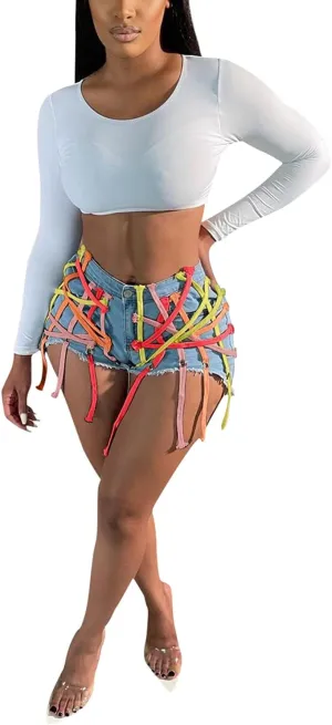 SIAEAMRG Jean Shorts for Women Juniors, Summer High Waisted Stretchy Frayed Raw Hem Tassels Denim Shorts