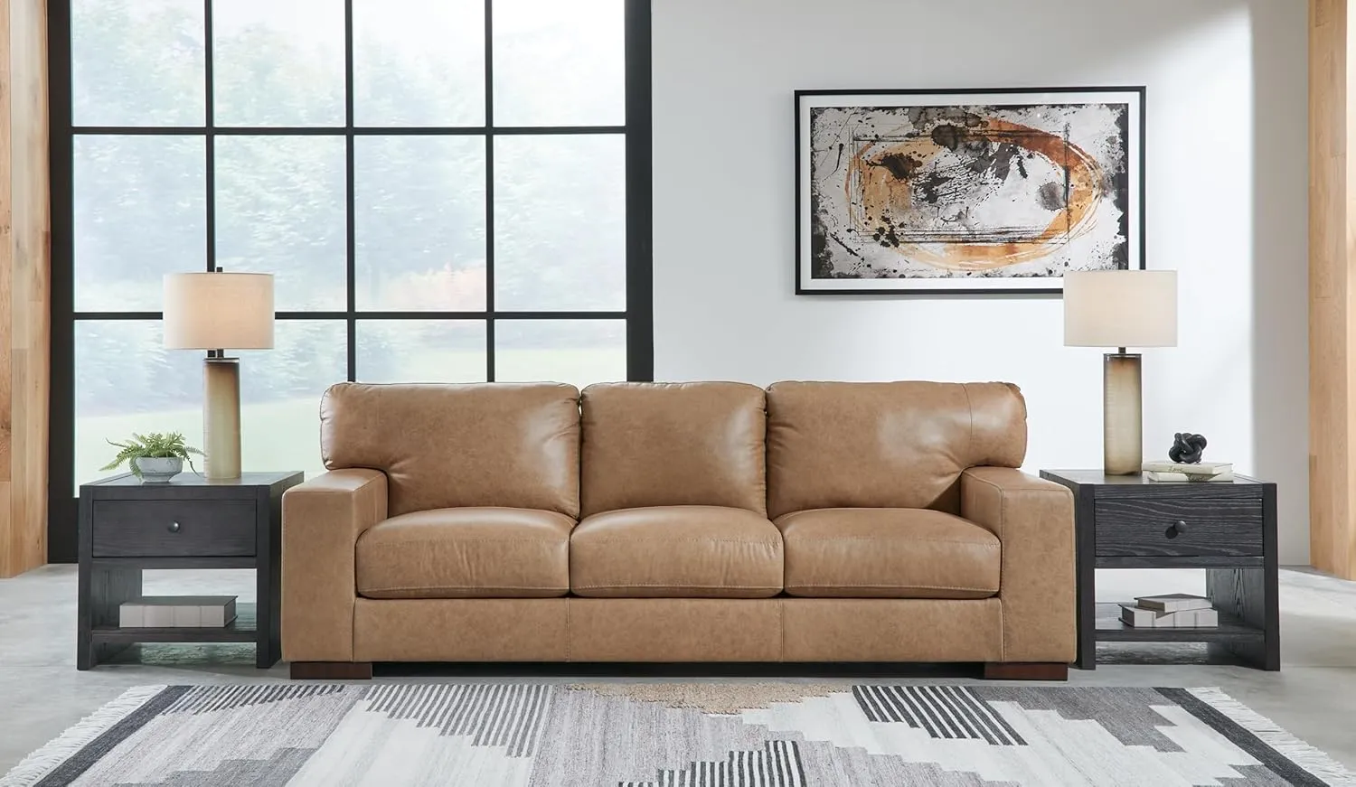 Signature Design by Ashley Lombardia Contemporary Leather Match Sofa, Light Brown