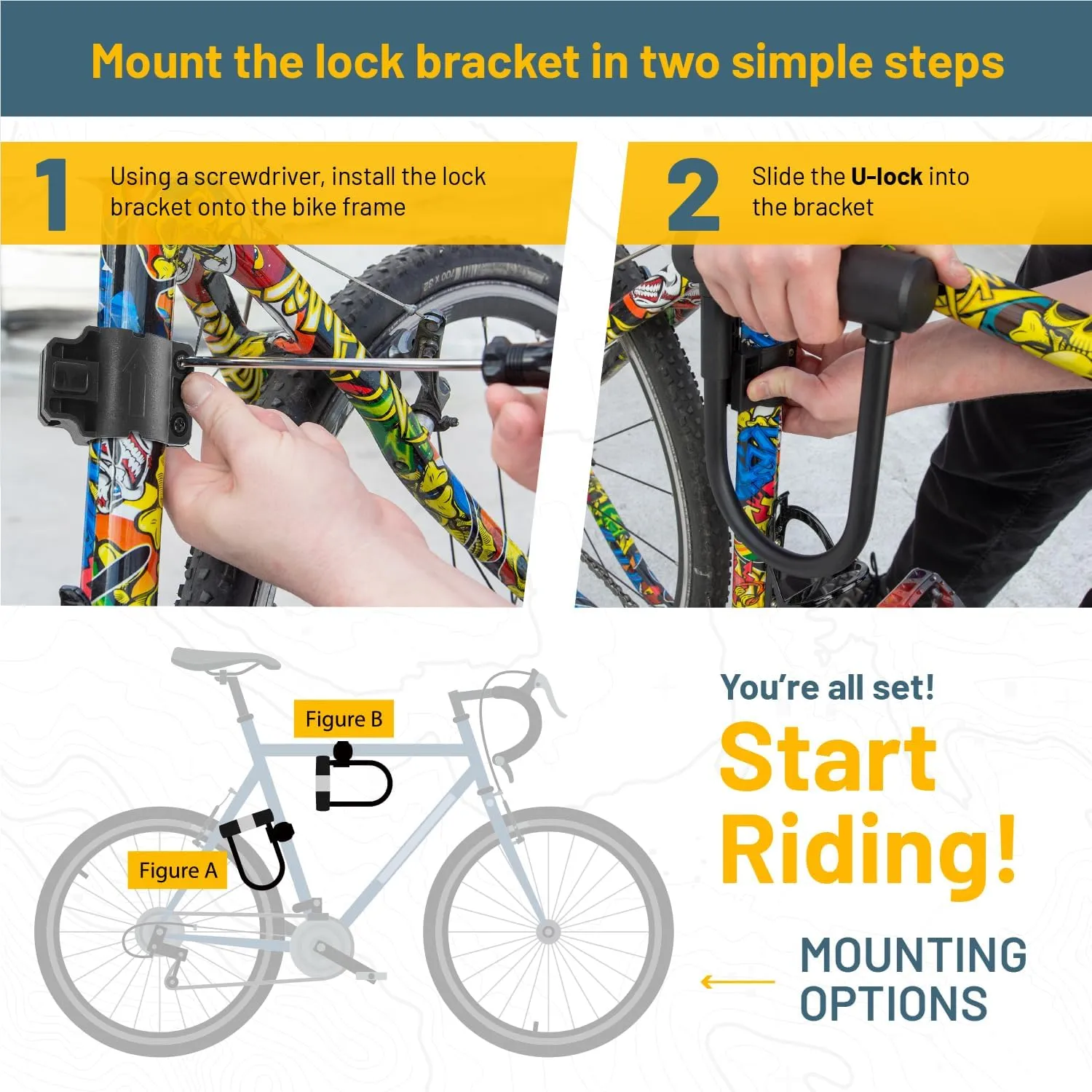 Sigtuna Heavy Duty Anti-Theft U Lock - 18mm Shackle, Bicycle & E-Bike Lock with Sturdy Mounting Bracket for Scooter, Motorcycle & Outdoor Equipments