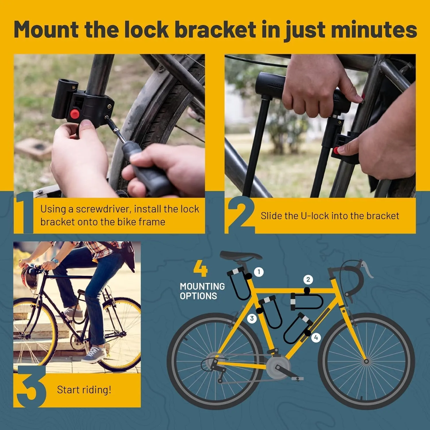 Sigtuna Heavy Duty Anti-Theft U Lock - 18mm Shackle, Bicycle & E-Bike Lock with Sturdy Mounting Bracket for Scooter, Motorcycle & Outdoor Equipments