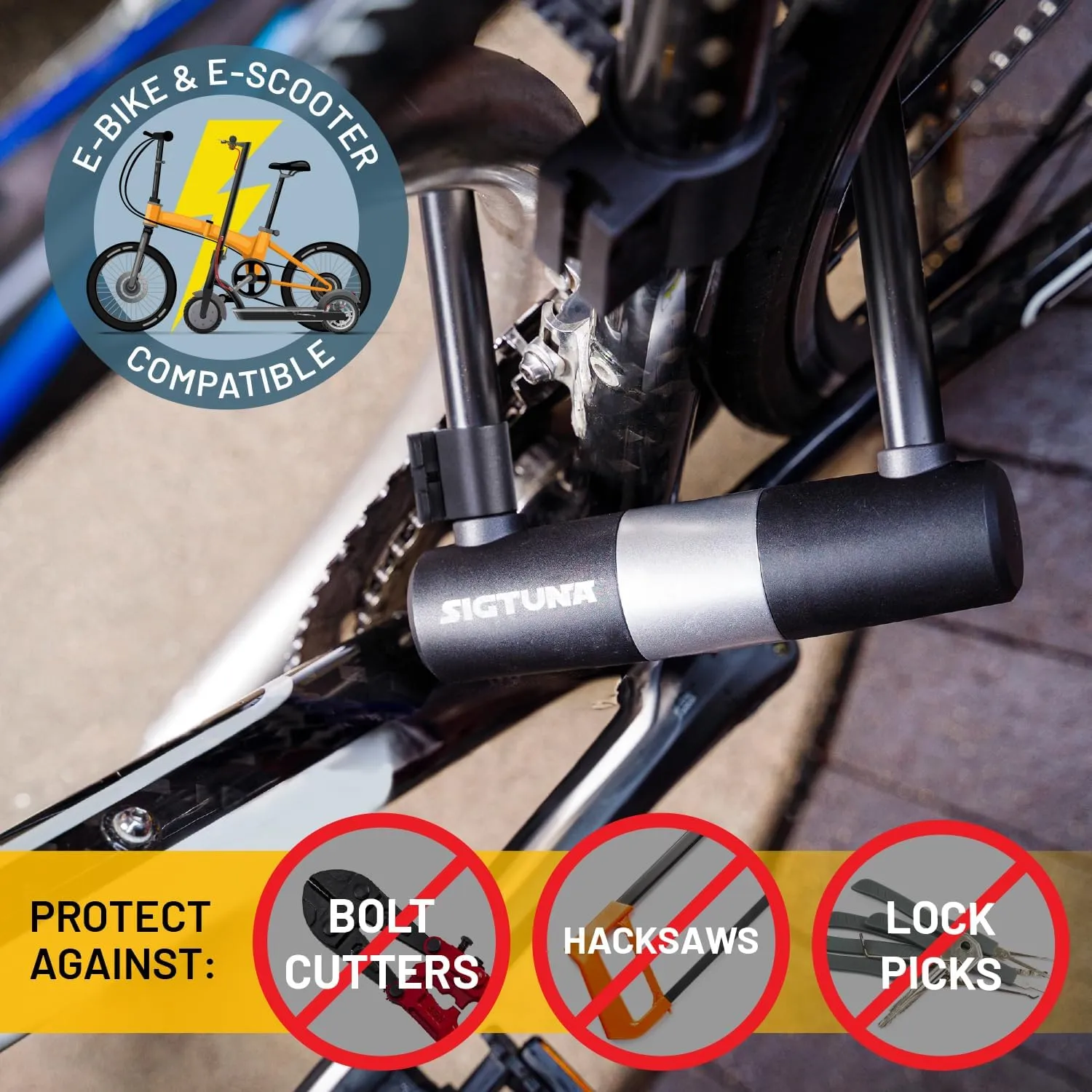 Sigtuna Heavy Duty Anti-Theft U Lock - 18mm Shackle, Bicycle & E-Bike Lock with Sturdy Mounting Bracket for Scooter, Motorcycle & Outdoor Equipments