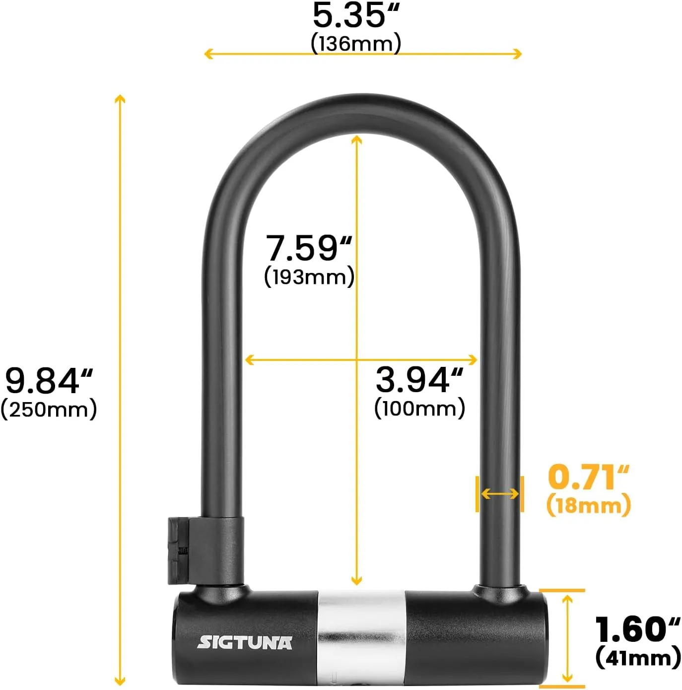 Sigtuna Heavy Duty Anti-Theft U Lock - 18mm Shackle, Bicycle & E-Bike Lock with Sturdy Mounting Bracket for Scooter, Motorcycle & Outdoor Equipments