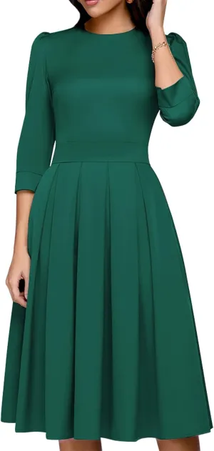 Simple Flavor Women's Floral Vintage Dress Elegant Midi Evening Dress 3/4 Sleeves