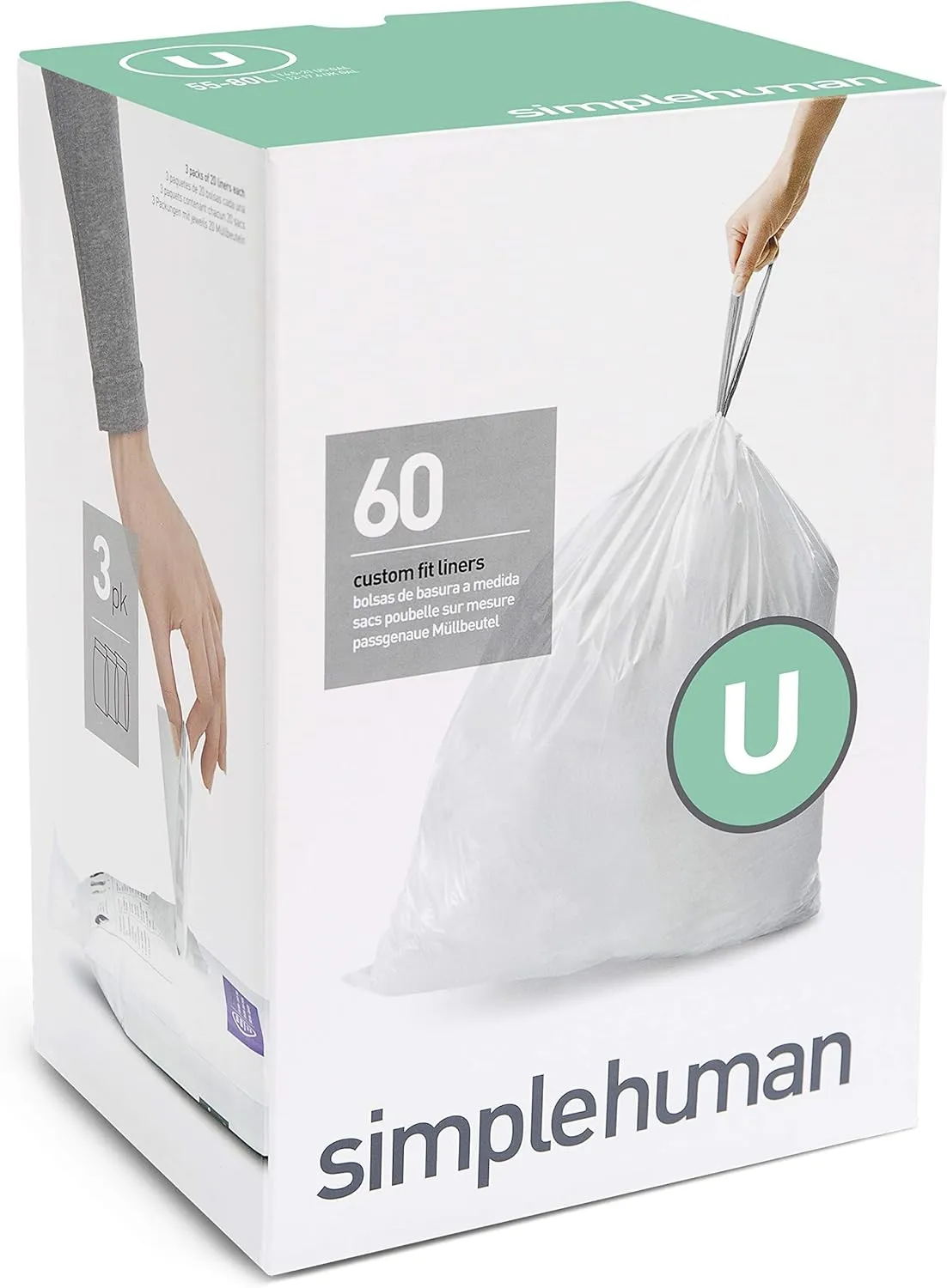 simplehuman 55 Liter Rectangular Step Trash Can with Custom Fit Liners