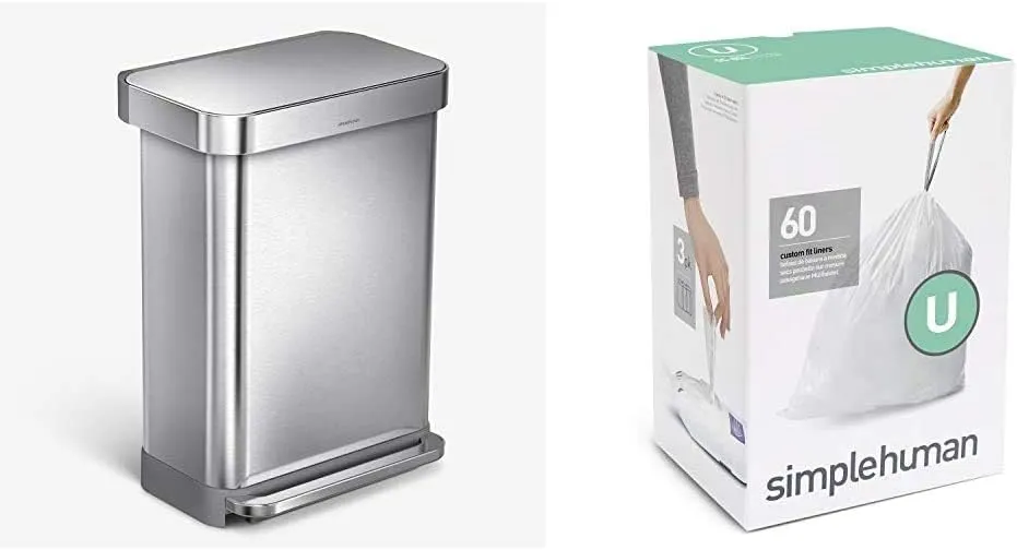 simplehuman 55 Liter Rectangular Step Trash Can with Custom Fit Liners