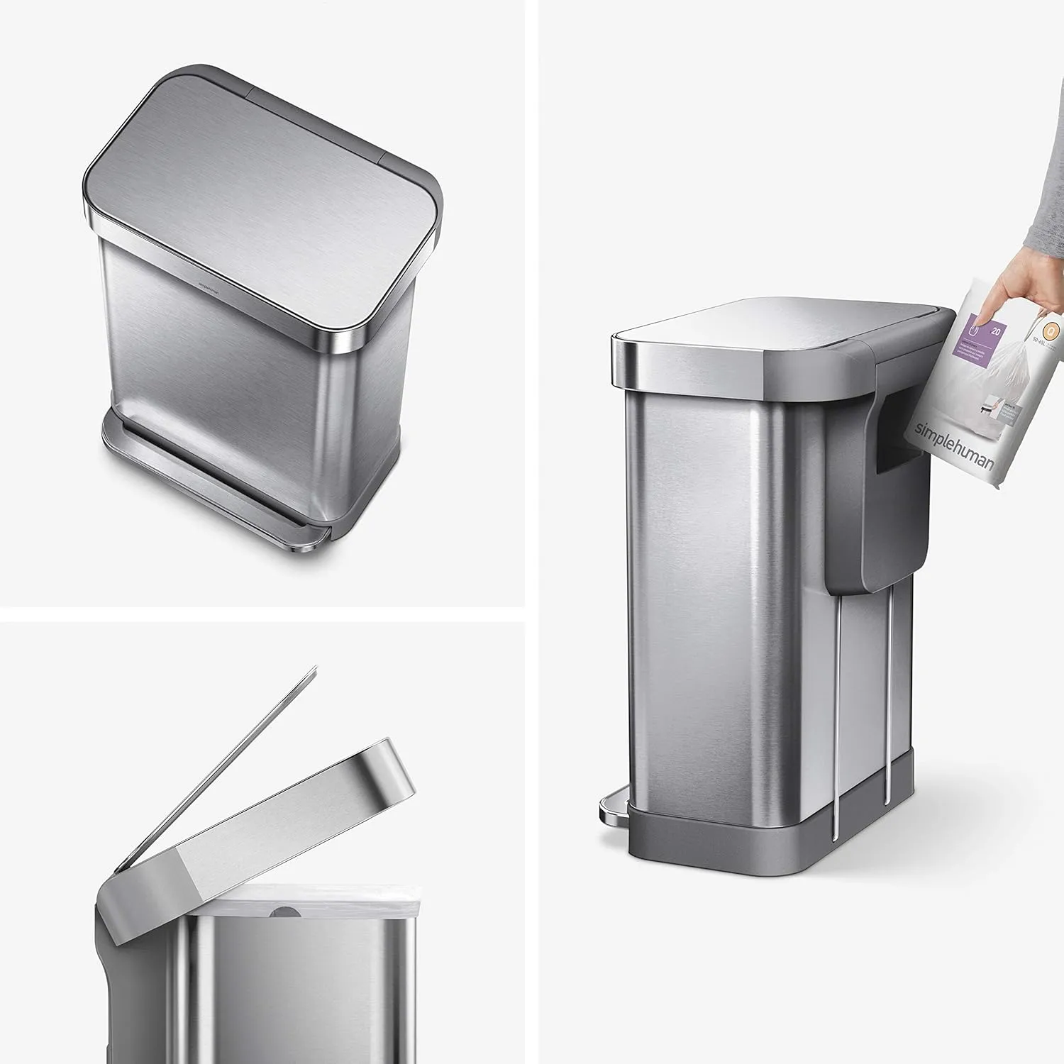 simplehuman 55 Liter Rectangular Step Trash Can with Custom Fit Liners