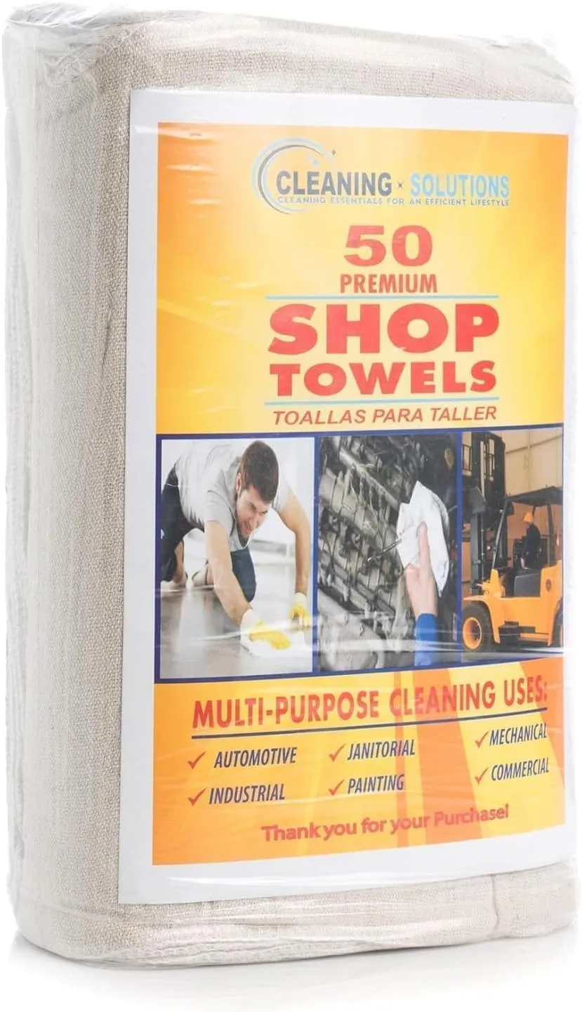 Simpli-Magic Premium Shop Towels 14”x12”, Commercial Grade White, 50 Pack