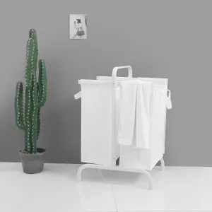 Simplify Laundry Day with 2-Tier Laundry Hamper, 110L Storage Capacity, Waterproof Design with Lid and Sorting Cards, White