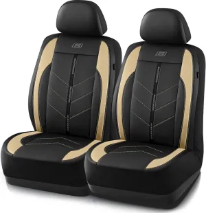 Skechers Car Seat Covers,Luxury Faux Leather Seat Covers,Waterproof Anti Slip Car Seat Protector Front Seats,Car Accessories Airbag Universal Fit for Most Cars,Vans,Trucks,SUV,Beige