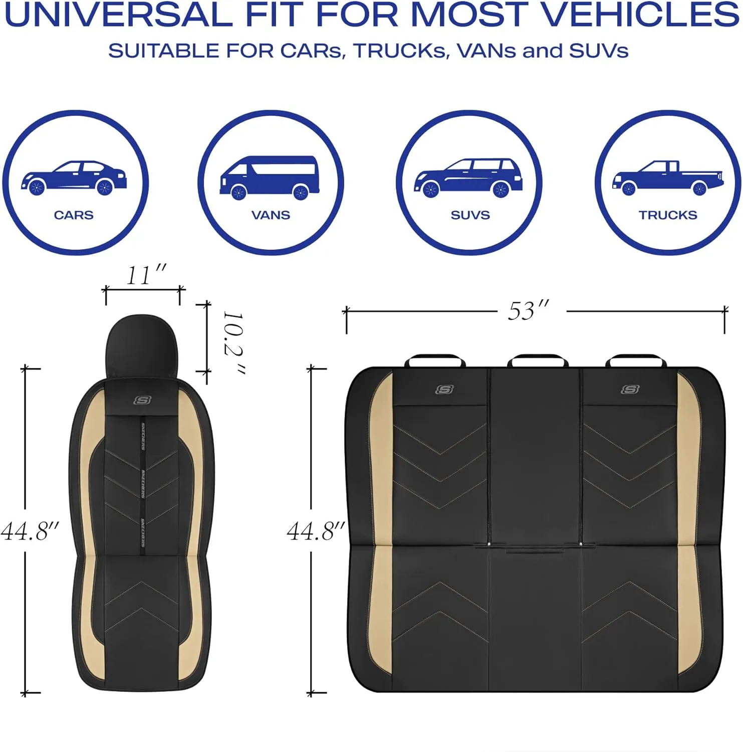 Skechers Car Seat Covers,Luxury Faux Leather Seat Covers,Waterproof Anti Slip Car Seat Protector Front Seats,Car Accessories Airbag Universal Fit for Most Cars,Vans,Trucks,SUV,Beige