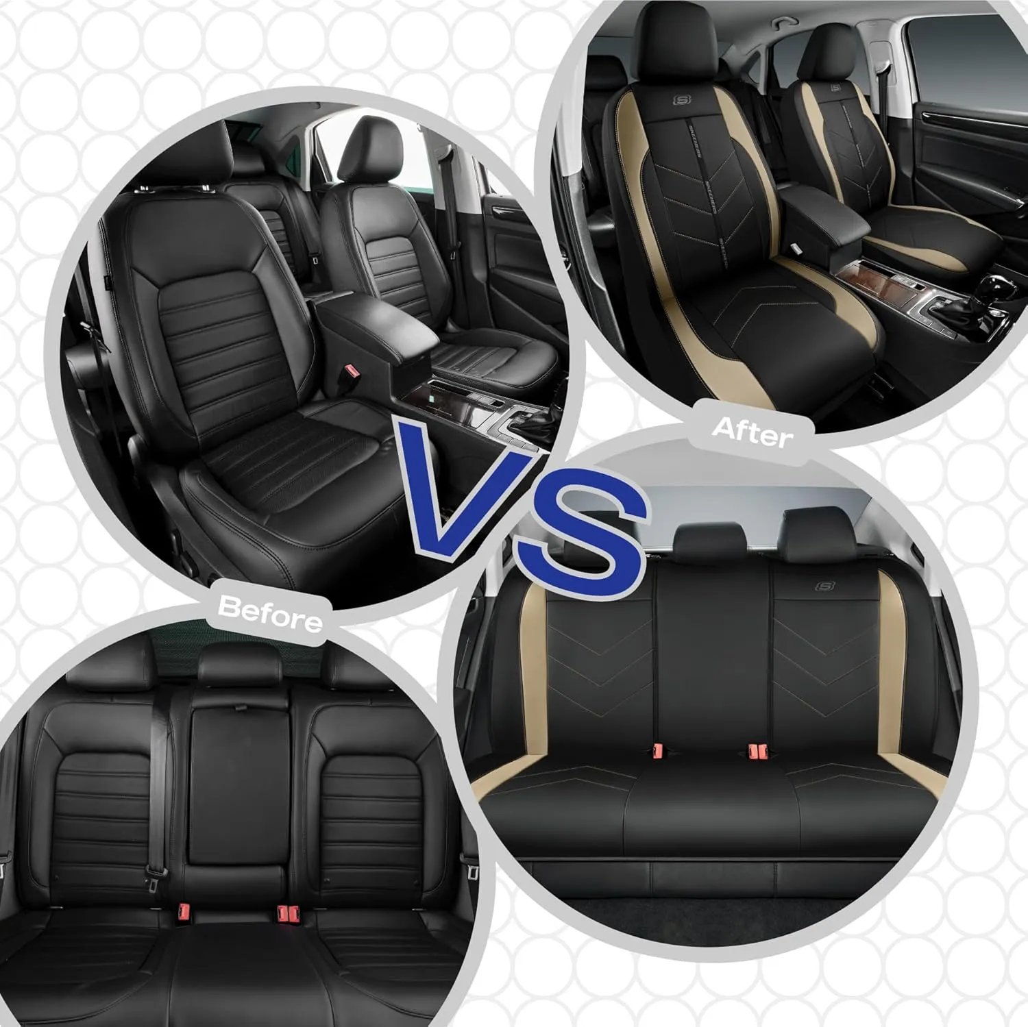 Skechers Car Seat Covers,Luxury Faux Leather Seat Covers,Waterproof Anti Slip Car Seat Protector Front Seats,Car Accessories Airbag Universal Fit for Most Cars,Vans,Trucks,SUV,Beige