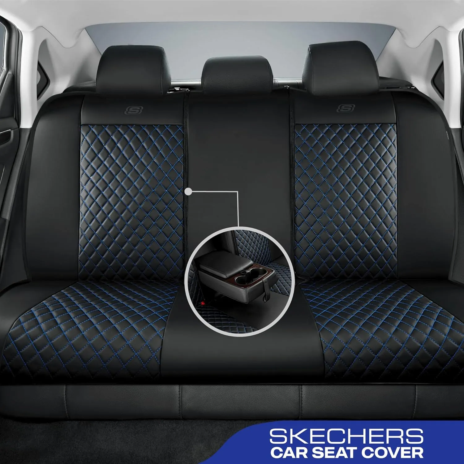 Skechers Car Seat Covers,Piping Luxury Faux Seat Covers,Waterproof Anti Slip Car Seat Protector Full Set,Car Accessories Airbag Universal Fit for Most Cars,Vans,Trucks,SUV,Blue