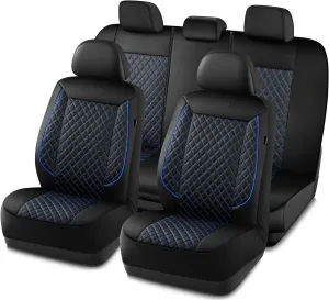 Skechers Car Seat Covers,Piping Luxury Faux Seat Covers,Waterproof Anti Slip Car Seat Protector Full Set,Car Accessories Airbag Universal Fit for Most Cars,Vans,Trucks,SUV,Blue