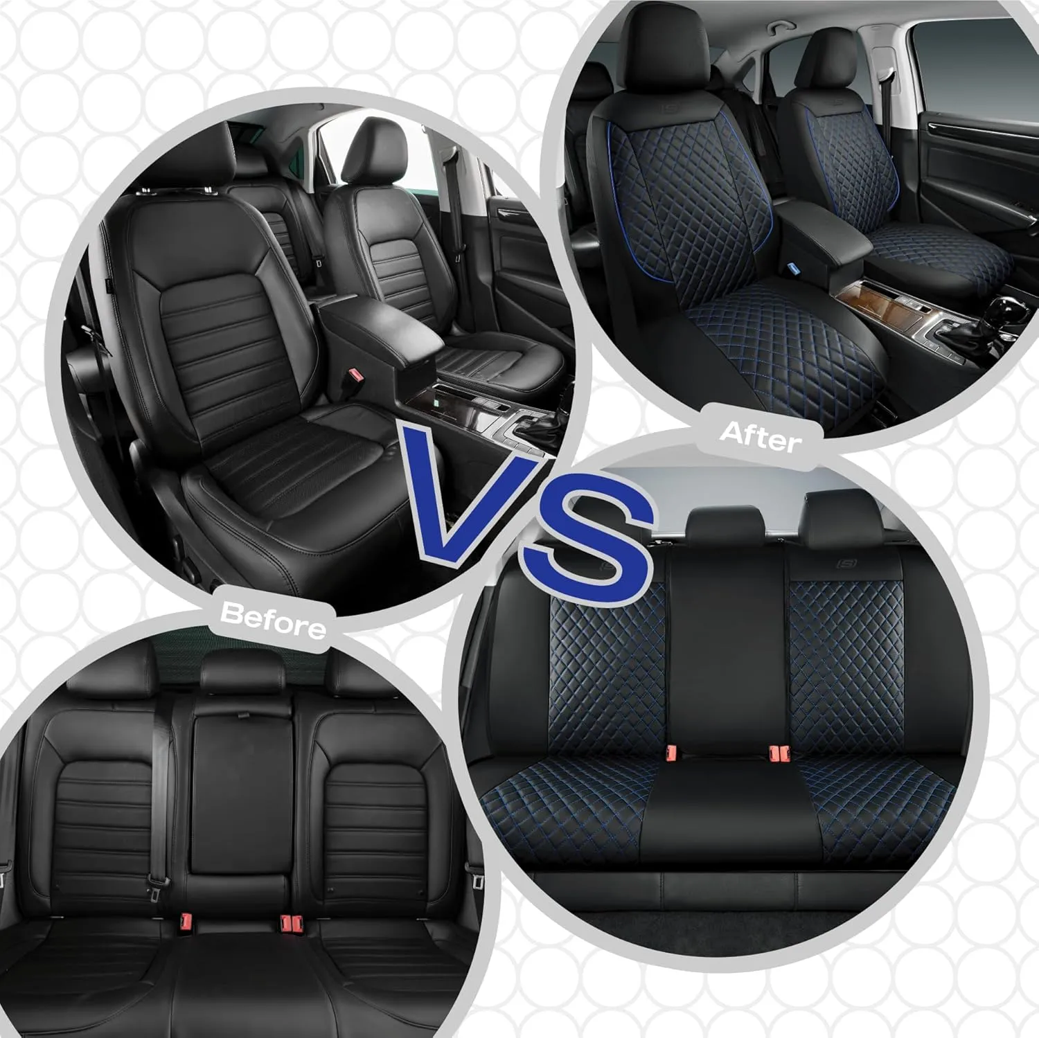 Skechers Car Seat Covers,Piping Luxury Faux Seat Covers,Waterproof Anti Slip Car Seat Protector Full Set,Car Accessories Airbag Universal Fit for Most Cars,Vans,Trucks,SUV,Blue