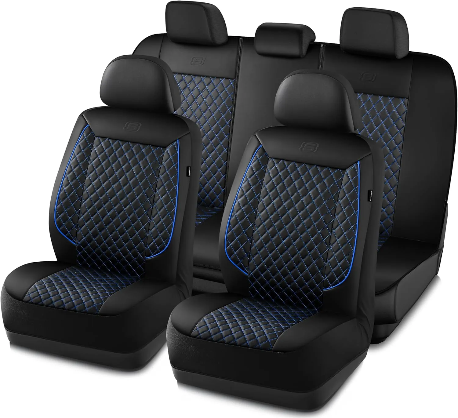 Skechers Car Seat Covers,Piping Luxury Faux Seat Covers,Waterproof Anti Slip Car Seat Protector Full Set,Car Accessories Airbag Universal Fit for Most Cars,Vans,Trucks,SUV,Blue
