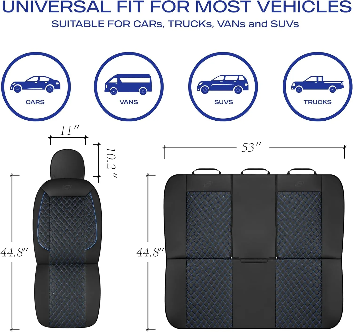 Skechers Car Seat Covers,Piping Luxury Faux Seat Covers,Waterproof Anti Slip Car Seat Protector Full Set,Car Accessories Airbag Universal Fit for Most Cars,Vans,Trucks,SUV,Blue