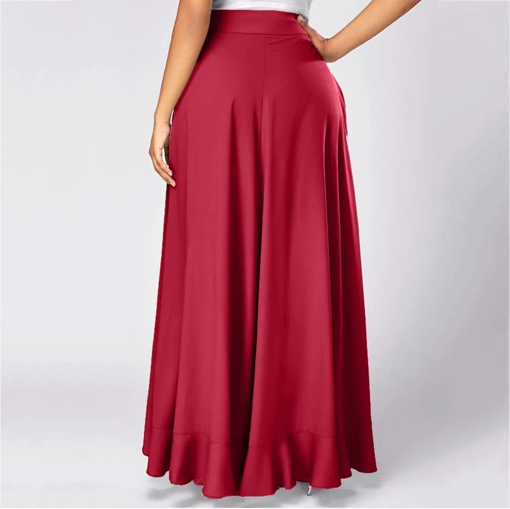 Skirts for Women's Plus Size Solid Flare Hem High Waist Midi Skirt Sexy Uniform Pleated Skirt