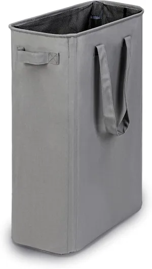 Slim Laundry Basket, Narrow Laundry Hamper with Handles, Collapsible Dirty Clothes Hamper, Tall Laundry Bin for Laundry Room, Dorm and Bedroom, 12.7 Gallons(48L) Grey