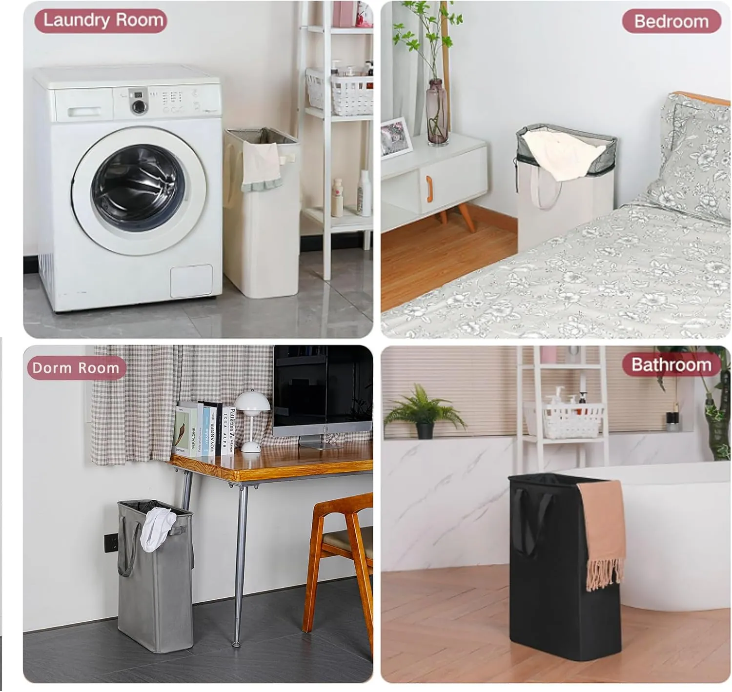 Slim Laundry Basket, Narrow Laundry Hamper with Handles, Collapsible Dirty Clothes Hamper, Tall Laundry Bin for Laundry Room, Dorm and Bedroom, 12.7 Gallons(48L) Grey
