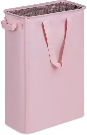 Slim Laundry Basket, Narrow Laundry Hamper with Handles, Collapsible Dirty Clothes Hamper, Tall Laundry Bin for Laundry Room, Dorm and Bedroom, 12.7 Gallons(48L) Pink