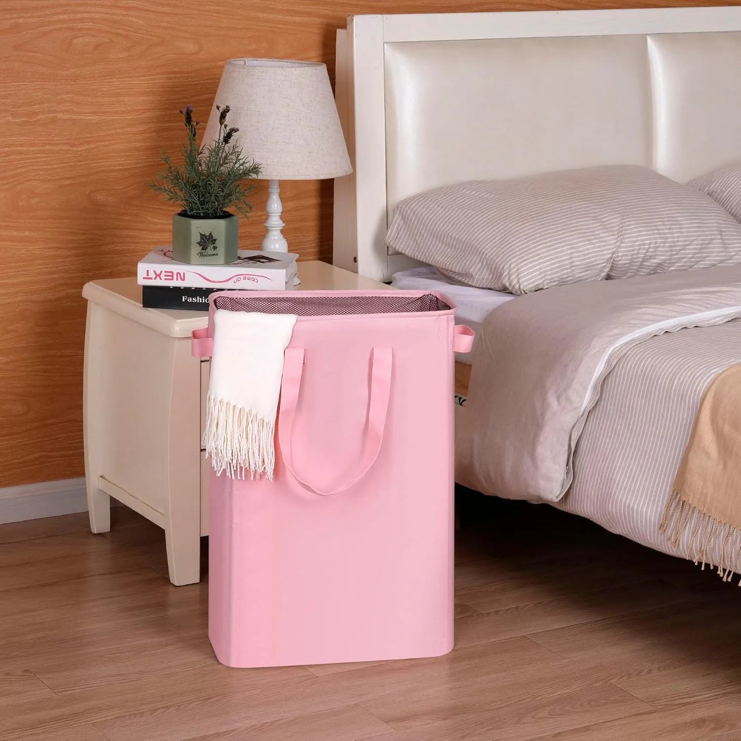 Slim Laundry Basket, Narrow Laundry Hamper with Handles, Collapsible Dirty Clothes Hamper, Tall Laundry Bin for Laundry Room, Dorm and Bedroom, 12.7 Gallons(48L) Pink