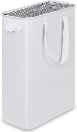 Slim Laundry Basket, Narrow Laundry Hamper with Handles, Collapsible Dirty Clothes Hamper, Tall Laundry Bin for Laundry Room, Dorm and Bedroom, 12.7 Gallons(48L) White