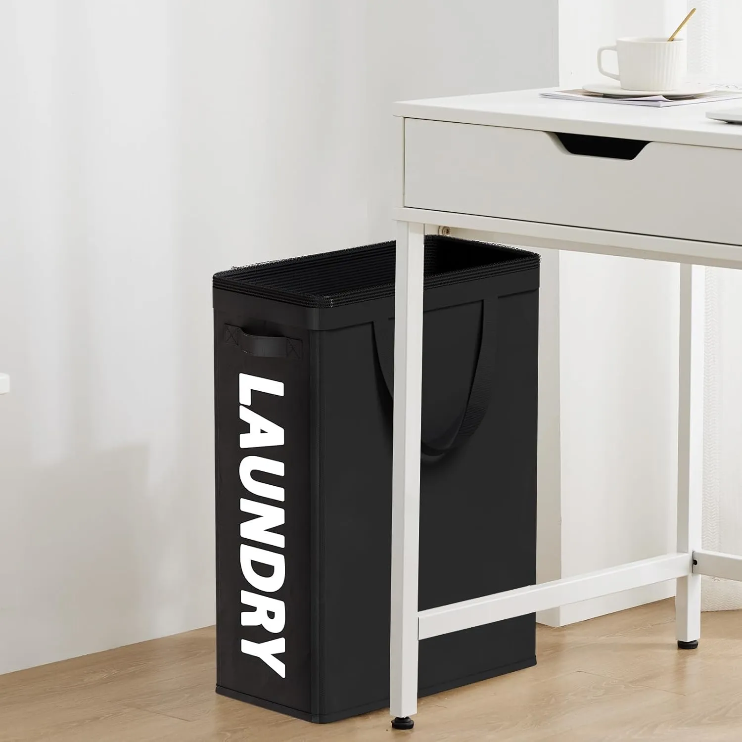 Slim Laundry Hamper with Removable Inner Bag and Side Handles, 45L Small Laundry Baskets to Store Clothes, Narrow Dirty Clothes Hamper for Laundry Room, Bathroom, Bedroom, and Living Room - Black