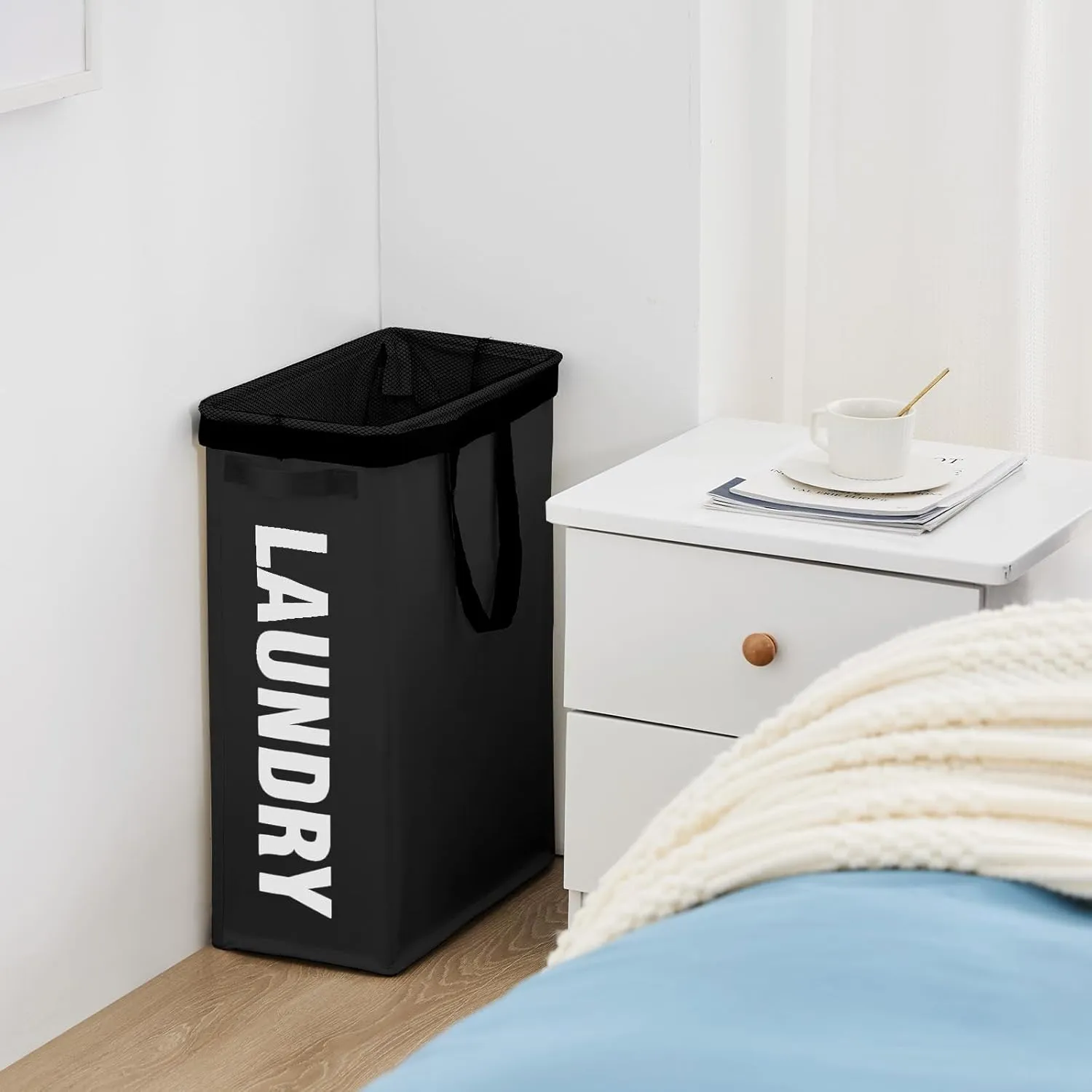 Slim Laundry Hamper with Removable Inner Bag and Side Handles, 45L Small Laundry Baskets to Store Clothes, Narrow Dirty Clothes Hamper for Laundry Room, Bathroom, Bedroom, and Living Room - Black