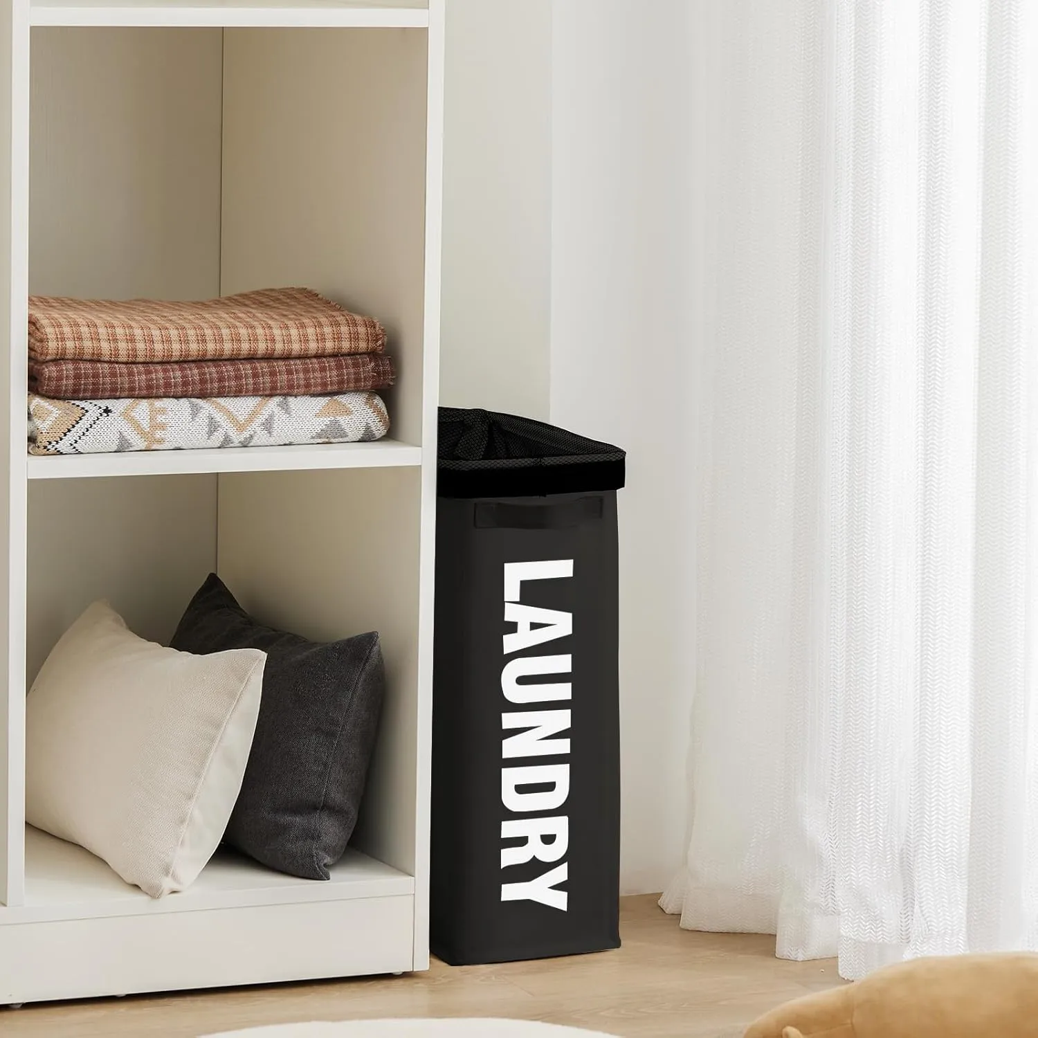 Slim Laundry Hamper with Removable Inner Bag and Side Handles, 45L Small Laundry Baskets to Store Clothes, Narrow Dirty Clothes Hamper for Laundry Room, Bathroom, Bedroom, and Living Room - Black