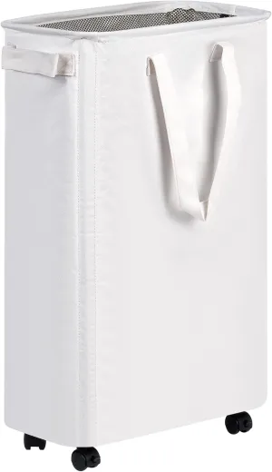 Slim Laundry Hamper with Wheels, Rolling Laundry Basket for Clothes, Small Laundry Basket for Bedroom, Dorm and Laundry Room, 48L (12.7 Gallons) White
