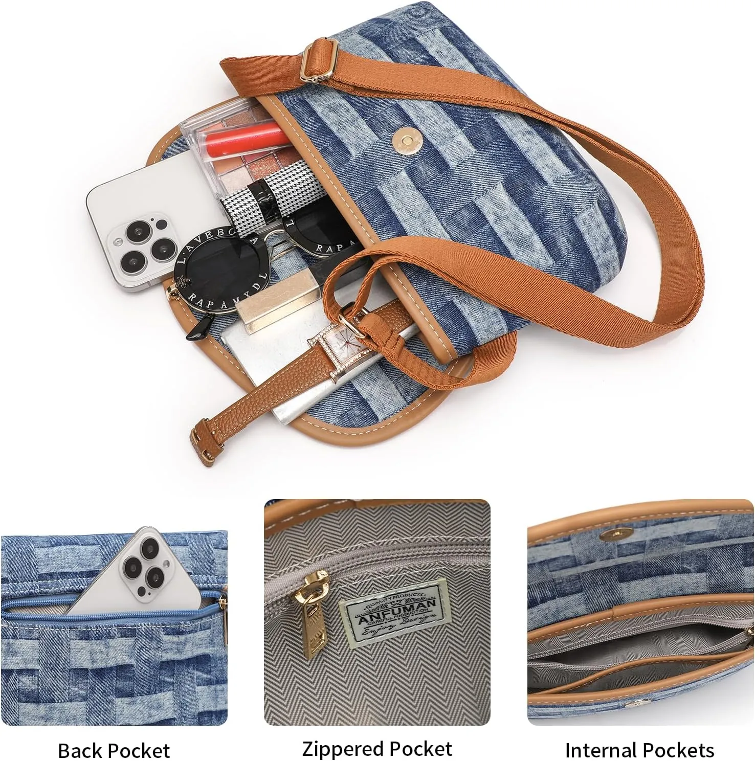 Small Jean Denim Crossbody Purses Bags for Women Crossbody Trendy Design Shoulder Purse Messenger Bags