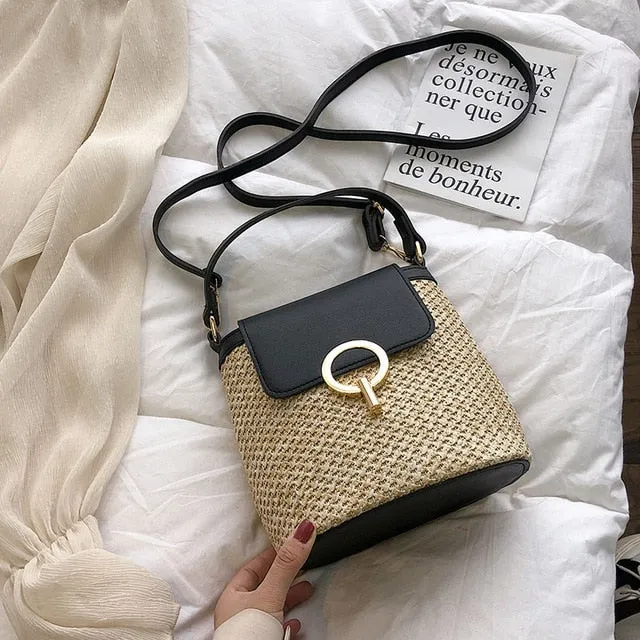 Small Straw Bucket Bags For Women 2020 Summer Crossbody Bags Lady Travel Purses and Handbags Female Shoulder Simple Bag