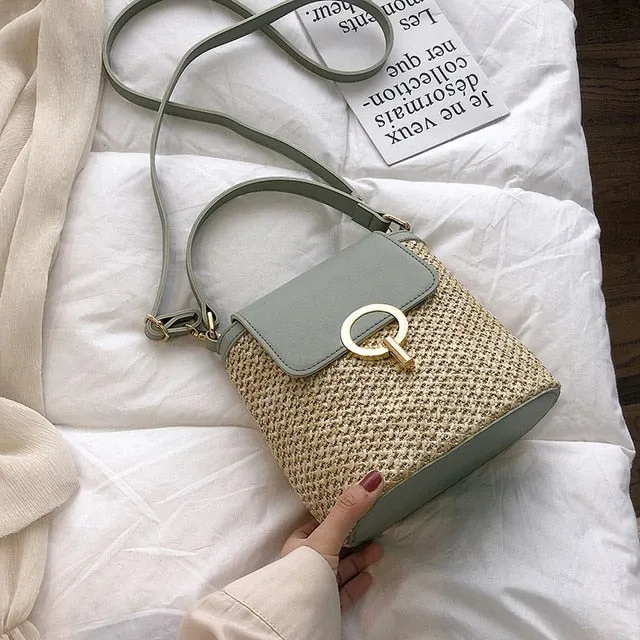 Small Straw Bucket Bags For Women 2020 Summer Crossbody Bags Lady Travel Purses and Handbags Female Shoulder Simple Bag