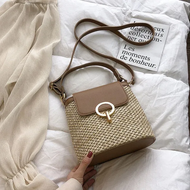Small Straw Bucket Bags For Women 2020 Summer Crossbody Bags Lady Travel Purses and Handbags Female Shoulder Simple Bag