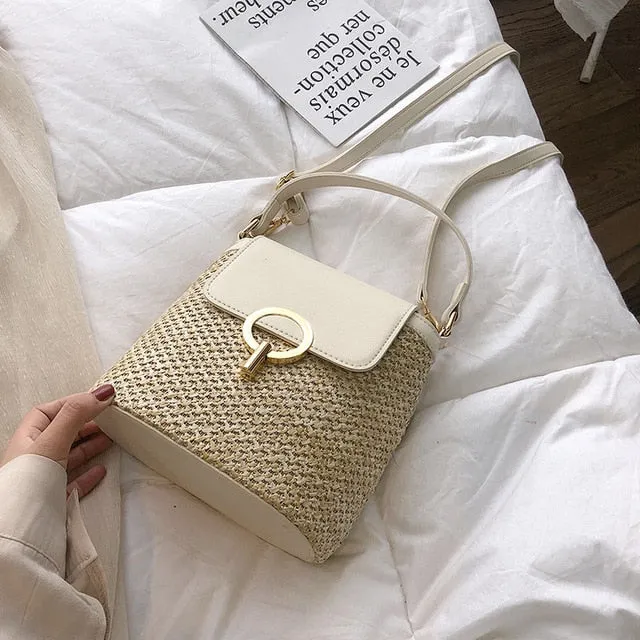 Small Straw Bucket Bags For Women 2020 Summer Crossbody Bags Lady Travel Purses and Handbags Female Shoulder Simple Bag