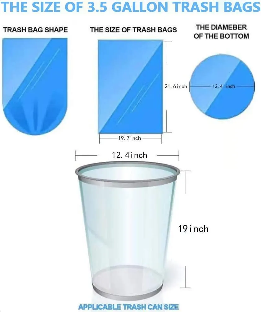 Small Trash Bags 3.5 Gallon, 100 Pcs Bathroom Garbage Bags, Blue Strap 3 Gallon Trash Bag Kitchen Garbage Bags(White) With Drawstring Quickly Pack Garbage