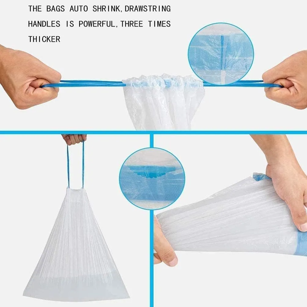 Small Trash Bags 3.5 Gallon, 100 Pcs Bathroom Garbage Bags, Blue Strap 3 Gallon Trash Bag Kitchen Garbage Bags(White) With Drawstring Quickly Pack Garbage