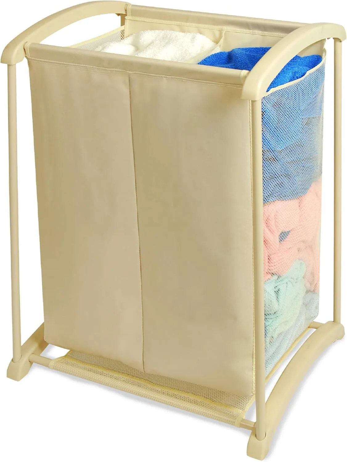Smart Design 2 Compartment Laundry Sorter Hamper - Holds 6 Loads - Heavy Duty Polyester - Clothing, Clothes, Kids, Laundry Organizer - Home Organization - 15 x 28.38 Inch - Beige