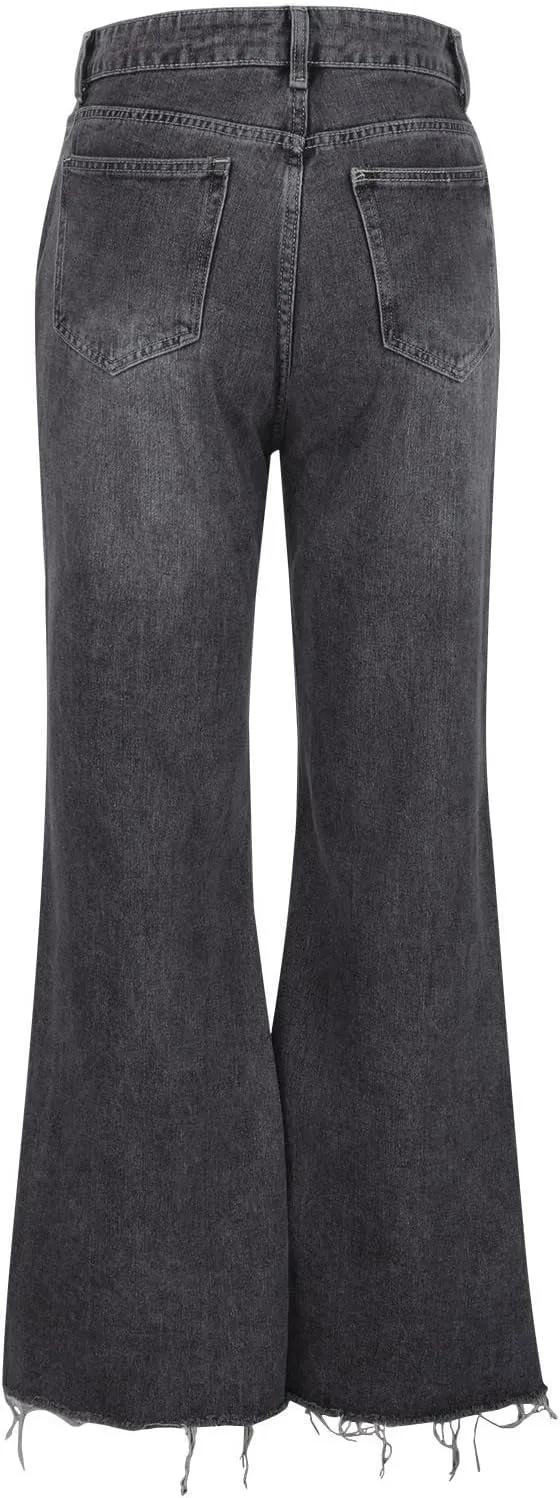 SMIDOW Women's Flare Bell Bottom Ripped Stretch Denim Pants - Flare Leg Bootcut Distressed Y2K Jeans