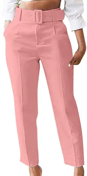 SMIDOW Womens Suit Pants Cargo Pants Straight Leg Wide Leg Pants with Matching Belt Formal Trousers Business Pants