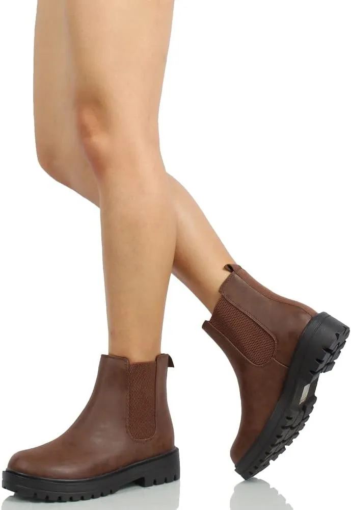 Soda Women's Faux Leather Round Toe Chelsea High Top Platform Ankle Boot