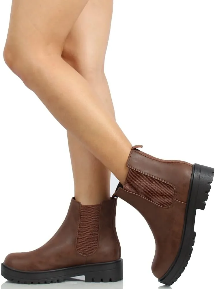 Soda Women's Faux Leather Round Toe Chelsea High Top Platform Ankle Boot