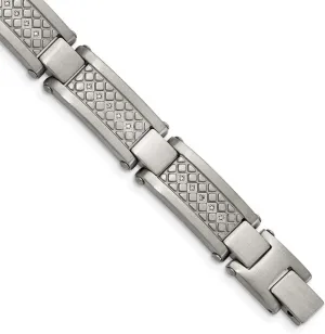 Solid Stainless Steel Matte/Vintage Antiqued 1/10ct.tw Diamond Bracelet 9"