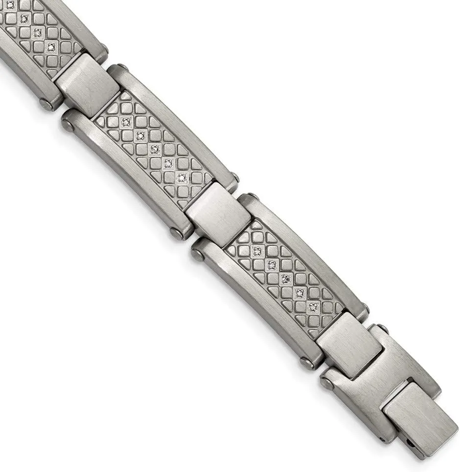Solid Stainless Steel Matte/Vintage Antiqued 1/10ct.tw Diamond Bracelet 9"