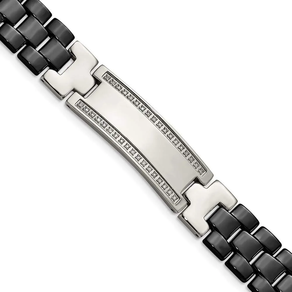 Solid Stainless Steel/Ceramic 1/4ct tw. Diamond 8.75in Bracelet 8.25"