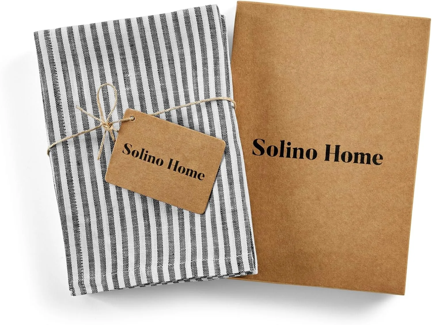 Solino Home Black and White Linen Kitchen Towels Set of 2-100% Pure Linen Narrow Stripe Kitchen/Tea Towels 17 x 26 Inch - Machine Washable and Handcrafted from European Flax