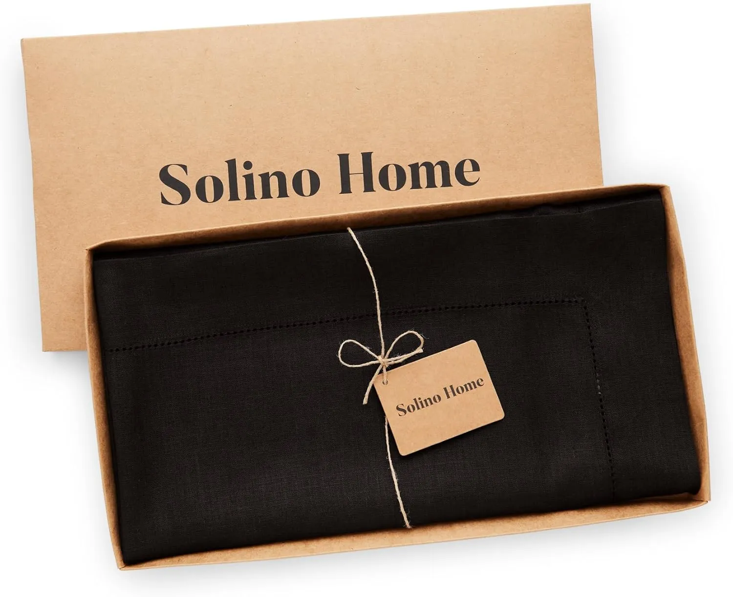 Solino Home Black Linen Tablecloth 52 x 52 Inch - 100% Pure Linen Square Table Throw - Classic Hemstitch, Machine Washable Fabric Table Cloth for Spring, Summer