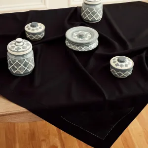 Solino Home Black Linen Tablecloth 52 x 52 Inch - 100% Pure Linen Square Table Throw - Classic Hemstitch, Machine Washable Fabric Table Cloth for Spring, Summer