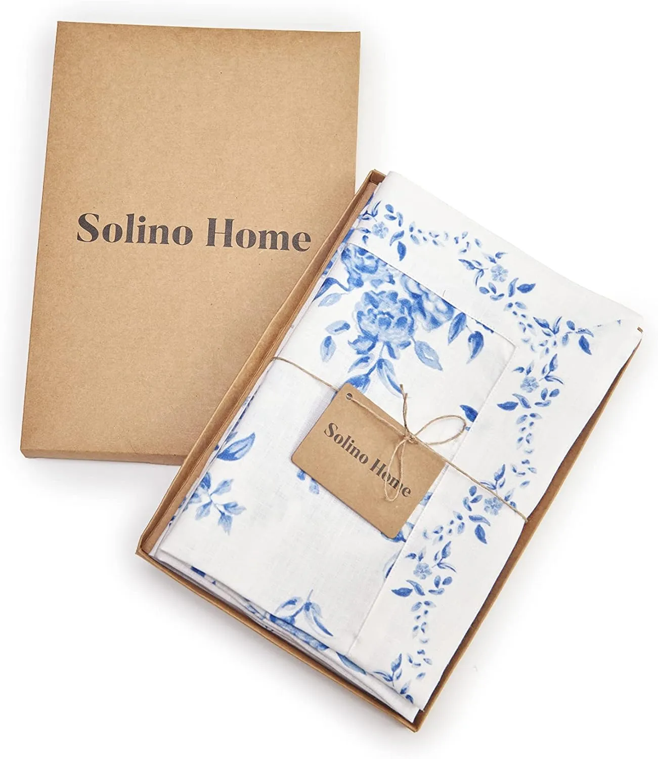 Solino Home Blue Floral Cloth Napkins Set of 4-100% Pure Linen Dinner Napkins 20 x 20 Inch for Spring, Summer - Handcrafted and Machine Washable - Jolie Fleur Print