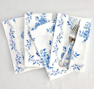 Solino Home Blue Floral Cloth Napkins Set of 4-100% Pure Linen Dinner Napkins 20 x 20 Inch for Spring, Summer - Handcrafted and Machine Washable - Jolie Fleur Print